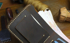 Handmade Leather Mens Cool Slim Leather Wallet Men billfold Wallets Bifold for Men