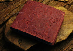 Handmade Leather Floral Mens Cool Slim Leather Wallet Men billfold Wallets Bifold for Men