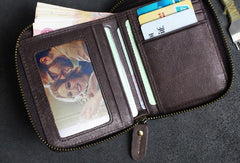 Handmade Leather Mens Cool Slim Leather Wallet Men Zipper billfold Wallets Bifold for Men