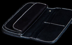 Handmade Leather Black Mens Chain Biker Wallet Cool Leather Wallet Long Clutch Wallets for Men