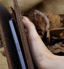 Handmade Leather Mens Cool Travel Long Wallet Card Holder Card Slim Clutch Wallets for Men