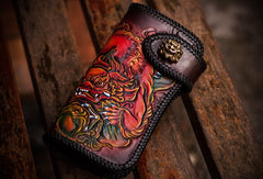 Handmade Leather Chinese Lion Mens Chain Biker Wallet Cool Leather Wallet With Chain Wallets for Men