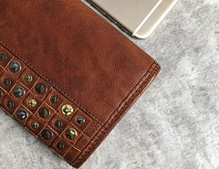 Handmade Genuine Leather Mens Clutch Cool Fashion Wallet Clutch Wristlet Wallet for Men