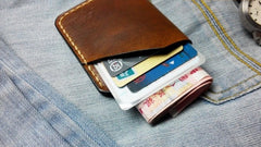 Mens Brown Leather Slim Front Pocket Wallets Leather Cards Wallet for Men - iwalletsmen