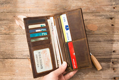 Vintage Slim long Wallets Leather Mens Tan Wallet Long Wallet for Men - iwalletsmen