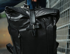 Black Leather Mens Backpacks Travel Backpacks Laptop Backpack for men - iwalletsmen