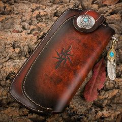 Handmade Leather Mens Cool Long World of Warcraft Leather Chain Wallet Cards Biker Trucker Wallet - iwalletsmen