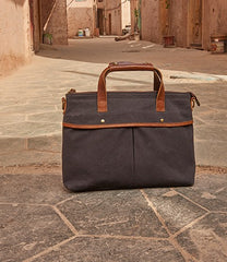 Mens Gray Canvas 14inch Briefcase Handbag Work Bag Business Bag for Men - iwalletsmen