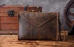 Handmade Leather Mens Clutch Cool Slim BagZipper Clutch Wristlet Wallet for Men