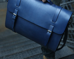 Blue Leather Mens Briefcase Messenger Bag Handbag Shoulder Bag for men - iwalletsmen