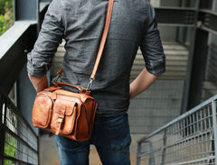 Vintage Brown Leather Mens Messenger Bag Handbag Shoulder Bag for men - iwalletsmen