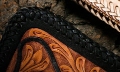 Handmade Mens Cool Tooled Floral Leather Chain Wallet Biker Trucker Wallet with Chain - iwalletsmen