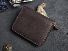Handmade Leather Mens Cool Slim Leather Wallet Men Zipper billfold Wallets Bifold for Men