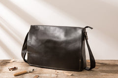 Black Large Leather Mens Cool Messenger Bags Shoulder Bags  for Men - iwalletsmen