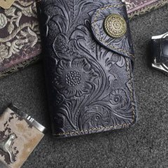 Handmade Leather Floral Mens Cool Key Wallet Wallet Card Holder Small Card Keychain Wallets for Men
