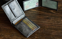 Genuine Leather Mens Cool billfold Leather Wallet Men Small Wallets Bifold for Men
