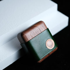 Handmade Black Leather Wood AirPods 1,2 Case Custom Leather AirPods 1,2 Case Airpod Case Cover - iwalletsmen
