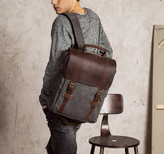 Cool Mens Canvas Leather Travel Backpack Canvas Backpack Canvas School Bag for Men - iwalletsmen