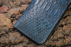 Handmade Leather Mens Clutch Wallet Cool Boa Skin Wallet Long Zipper Wallets for Men