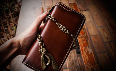 Handmade Leather Mens Chain Biker Wallet Cool Leather Wallet Long Clutch Wallets for Men