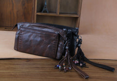 Handmade Genuine Leather Mens Cool Long Leather Wallet Zipper Clutch Wristlet Wallet for Men