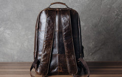 Genuine Leather Mens Cool Backpack Sling Bag Large Black Travel Bag Hiking Bag for men