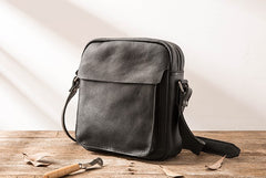 Black Small Leather Mens Shoulder Bags Messenger Bags for Men - iwalletsmen