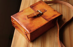 Handmade Vintage Leather Mens Messenger Bag Box Bag Brown Shoulder Bag for Men - iwalletsmen
