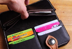 Handmade Tooled Floral Mens Leather Long Biker Wallet Cool Long Chain Wallet for Men - iwalletsmen