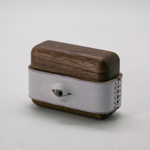 Handmade Purple Leather Coffee Wood AirPods Pro Case with Eye Custom Leather AirPods Pro Case Airpod Case Cover - iwalletsmen