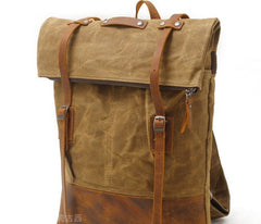 Cool Waxed Canvas Leather Mens Backpacks Canvas Travel Backpack Canvas School Backpack for Men - iwalletsmen