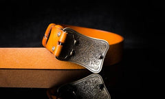 Handmade Genuine Leather Punk Rock Chinese Floral Mens Cool Men Biker Trucker Leather Belt