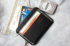 Black Leather Mens Slim Front Pocket Wallets Leather Cards Wallet for Men - iwalletsmen