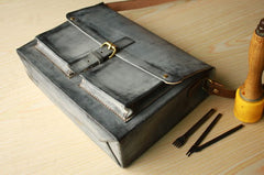 Handmade Vintage Leather Mens Cool Messenger Bags Gray Shoulder Bag for Men - iwalletsmen
