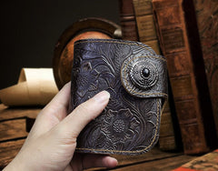 Handmade Leather Floral Mens Cool Biker Wallet Leather Wallet Men billfold Wallets Bifold for Men