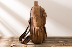 Brown Mens Leather Backpacks Travel Backpacks Laptop Backpack for men - iwalletsmen