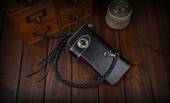 Handmade Leather Mens Cool Black Obsidian Chain Wallet Biker Trucker Wallet with Chain