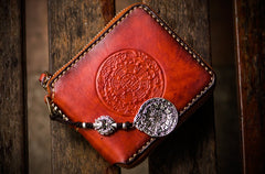 Handmade Leather Tibetan Tooled Mens billfold Wallet Cool Chain Wallet Biker Wallet for Men