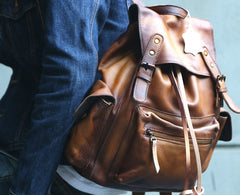 Handmade Cool Leather Mens Backpack Travel Backpacks Laptop Backpack for men - iwalletsmen