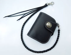 Handmade Leather Biker Wallet Mens Cool billfold Chain Wallet Trucker Wallet with Chain