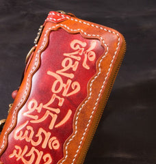 Handmade Leather Tooled Mens Chain Biker Wallet Cool Leather Wallet Long Phone Wallets for Men