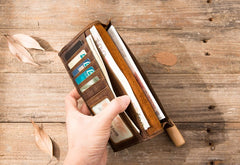 Vintage Slim long Wallets Leather Mens Tan Wallet Long Wallet for Men - iwalletsmen