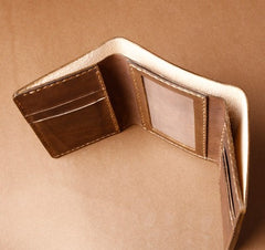 Handmade Coffee Leather Mens Small Trifold Wallet Cool billfold Wallet for Men - iwalletsmen