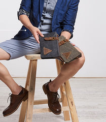 Cool Canvas Leather Mens Clutch Wallet Zipper Wristlet Bag Purse for Men - iwalletsmen