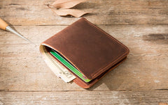 Brown Cool Leather Mens Small Wallet Bifold Vintage Slim billfold Wallet for Men - iwalletsmen