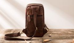 Coffee Leather Mens Sling Bag Sling Shoulder Bag Sling Backpacks for men - iwalletsmen