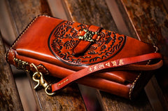 Handmade Leather Mens Tibetan Chain Biker Wallet Cool Leather Wallet Long Clutch Wallets for Men