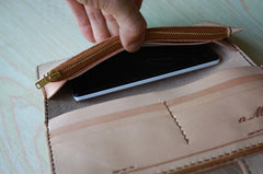 Handmade Mens Tooled Floral Beige Leather Long Biker Wallet Cool Long Chain Wallet for Men - iwalletsmen