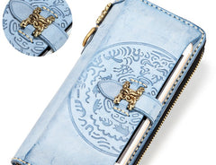 Handmade Leather Mens Chain Biker Wallet Cool Leather Wallet Long Phone Wallets for Men