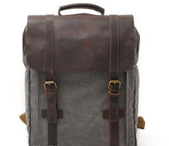 Cool Canvas Leather Mens Laptop Backpack Canvas Travel Backpack Canvas School Backpack for Men - iwalletsmen